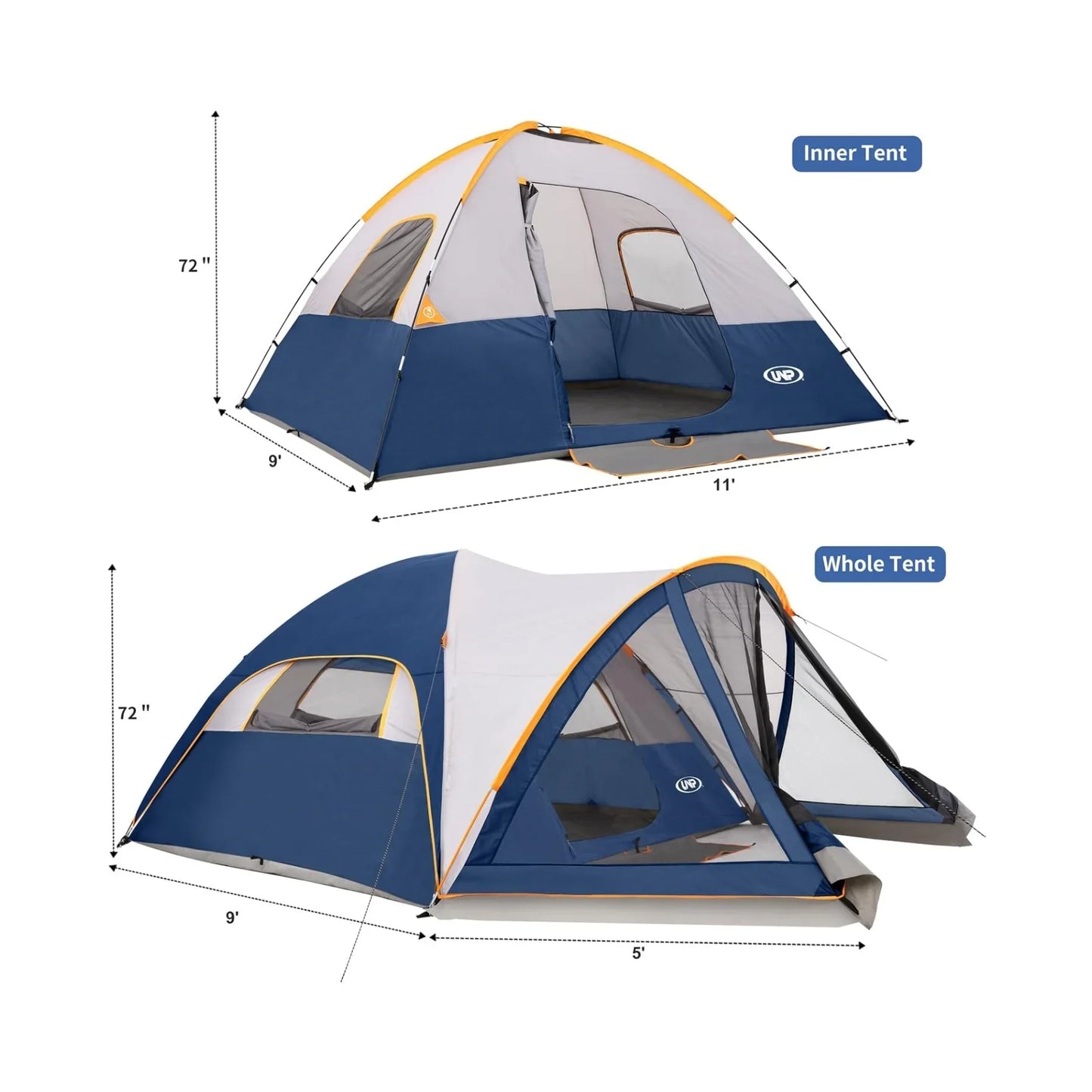 UNP 6 Person Camping Tent With Screen Room And Porch