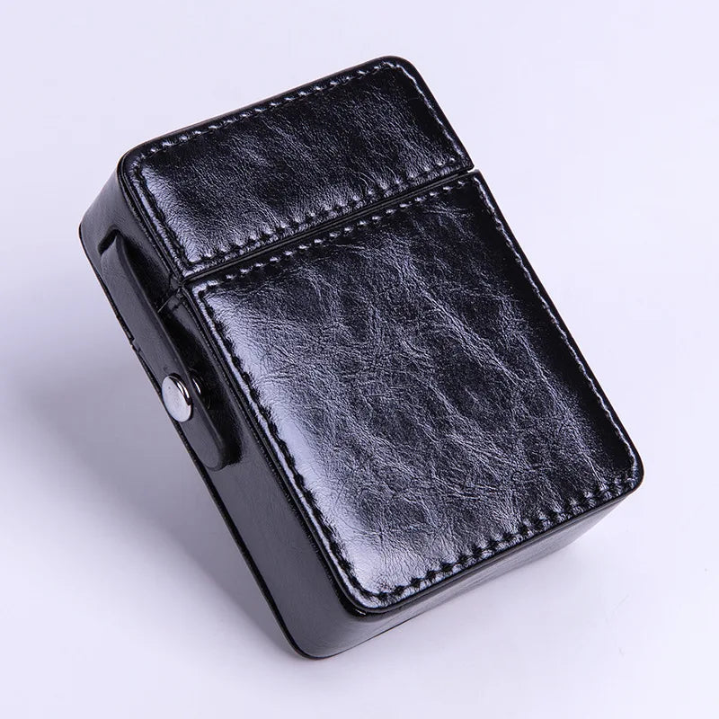 Cigarette Case Stainless Steel PU Flip Lid With Lighter Clip