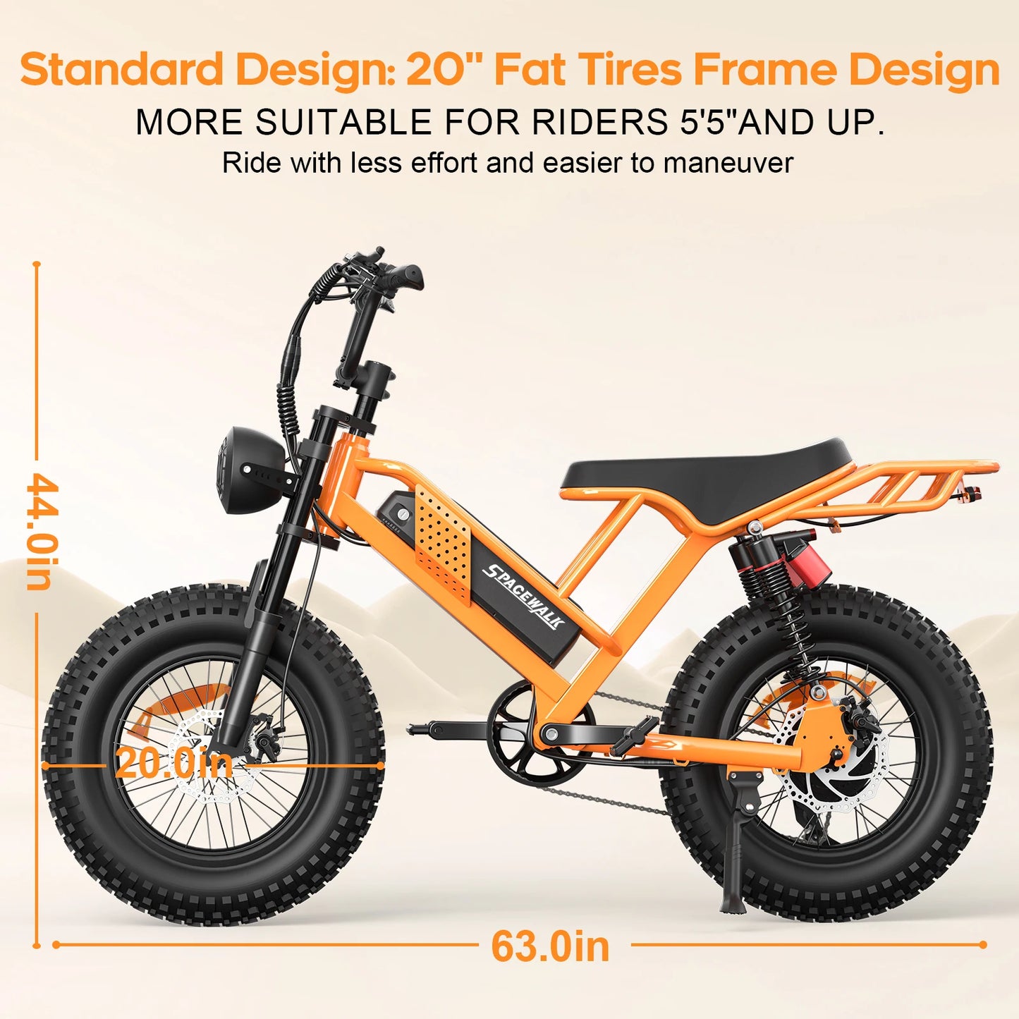Spacewalk M7 Electric Bike for Adults 750W Electric Bicycle 48V 15AH E Bike 20" Fat Tire Mountain 24.9mph 4X Suspension Ebike