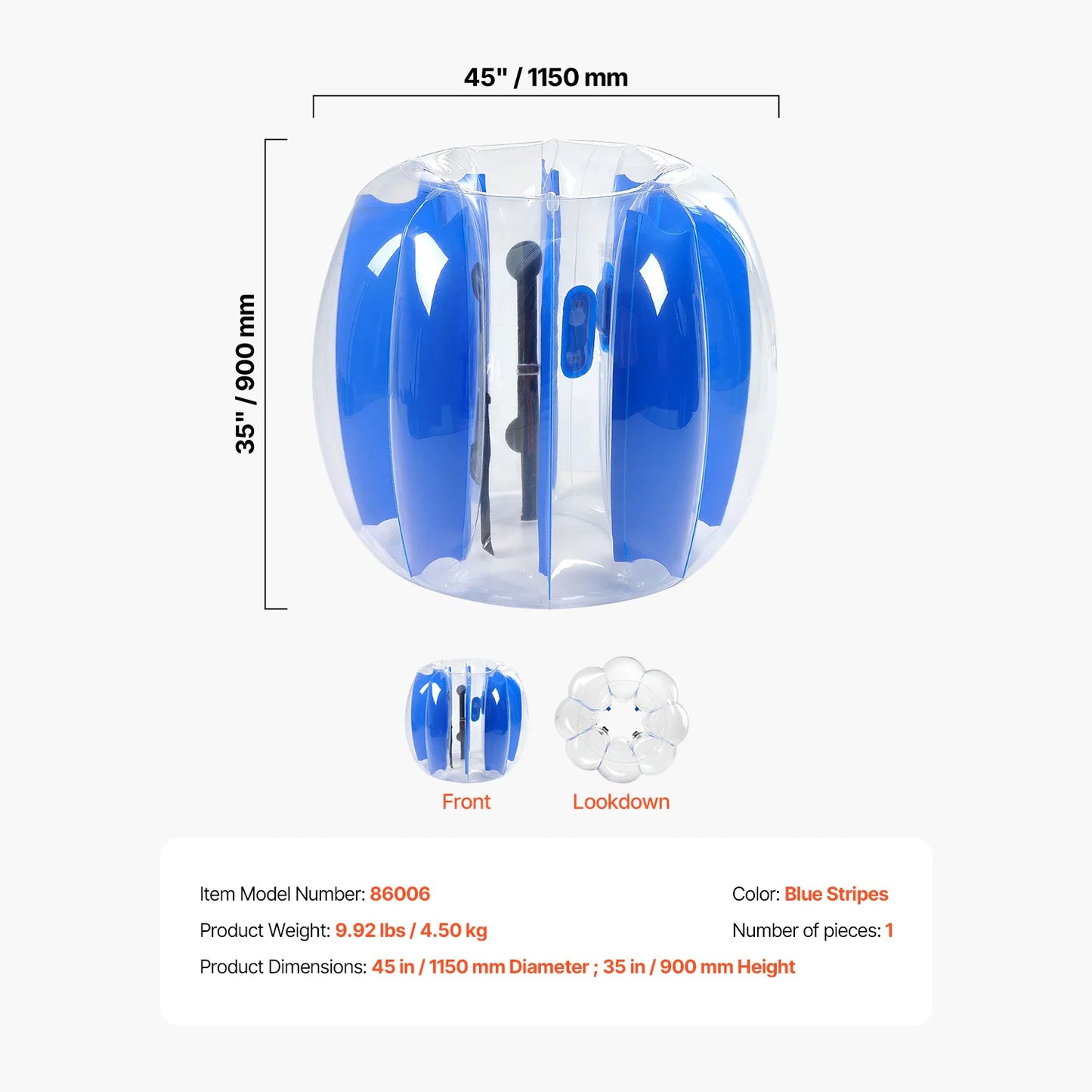 SucceBuy Inflatable Bumper Balls 1-Pack 4FT/1.2M Body Sumo Zorb Ball Durable Thick PVC Human Hamster Bubble Knocker for Outdoor