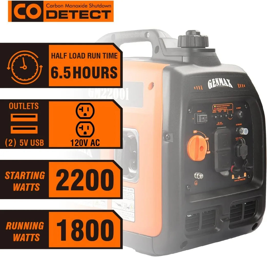 Portable Inverter Generator 2200W With Eco Mode And CO Shutdown