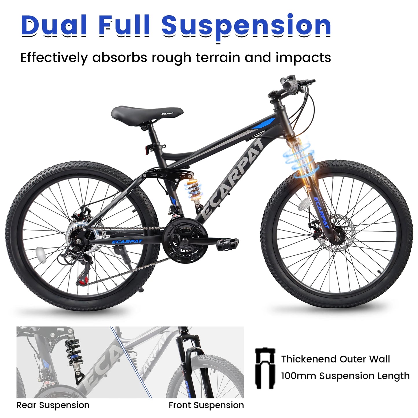 Ecarpat Unisex Dual Full Suspension Mountain Bike 24 26 27.5 Inch 21 Speed