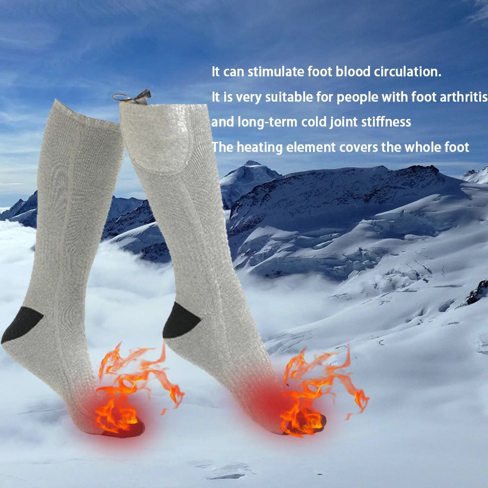 1 Pair Winter Heated Socks Battery Powered Anti Slip Warm Skiing Hiking Socks