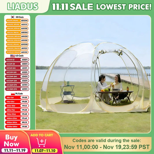 4-8 Person Transparent Dome Tent Mushroom Shaped Waterproof Camping Shelter