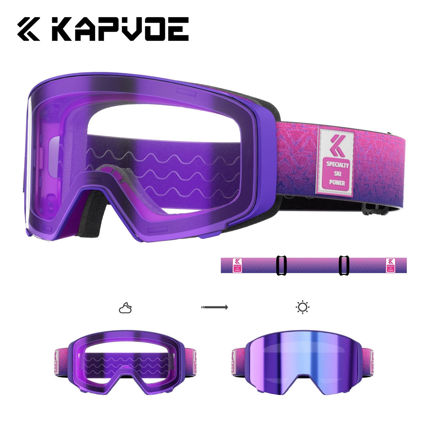 KAPVOE Outdoor Photochromic Ski Goggles UV400 Anti Fog Magnetic Snow Glasses