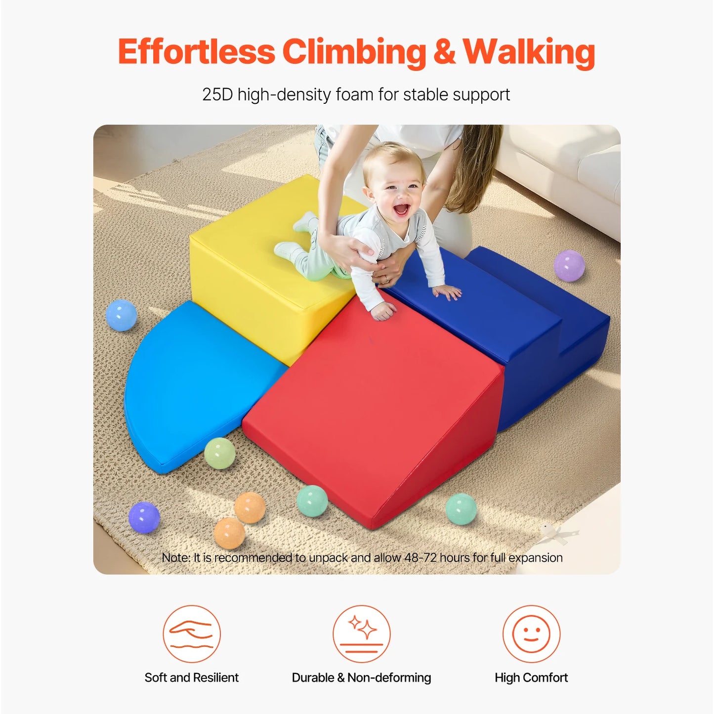 SucceBuy 4Pcs Kids Foam Climbing Toys Children Indoor Crawl Activity Playset PU Leather Climbing Blocks for Crawling & Sliding