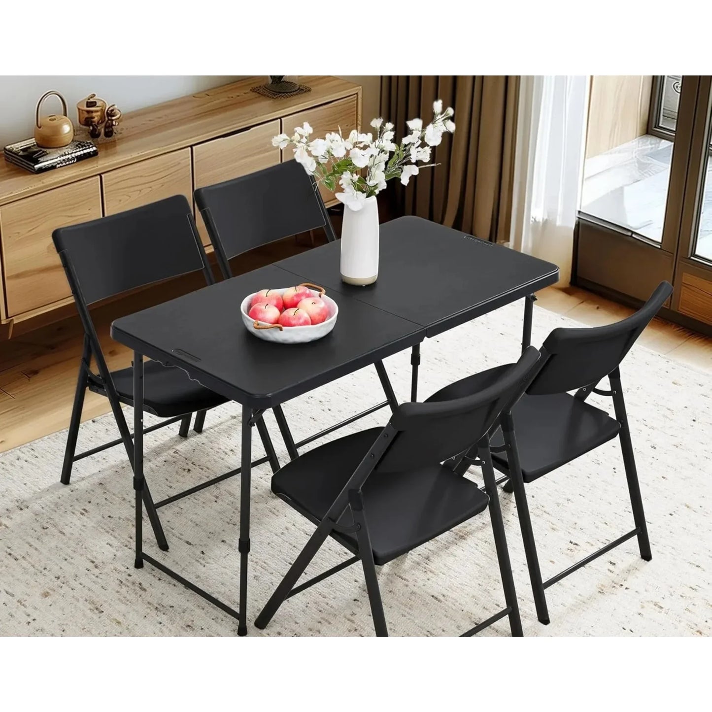 4 Foot Adjustable Height Folding Plastic Table, Black