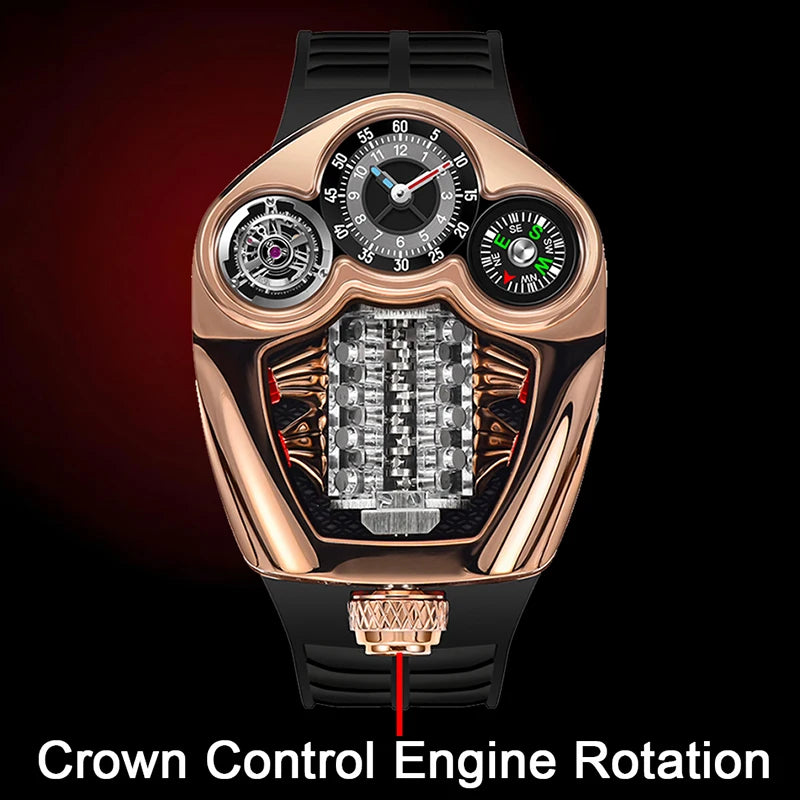 Pindu Design Mens Quartz Wristwatch With Silicone Strap Large Dial Compass