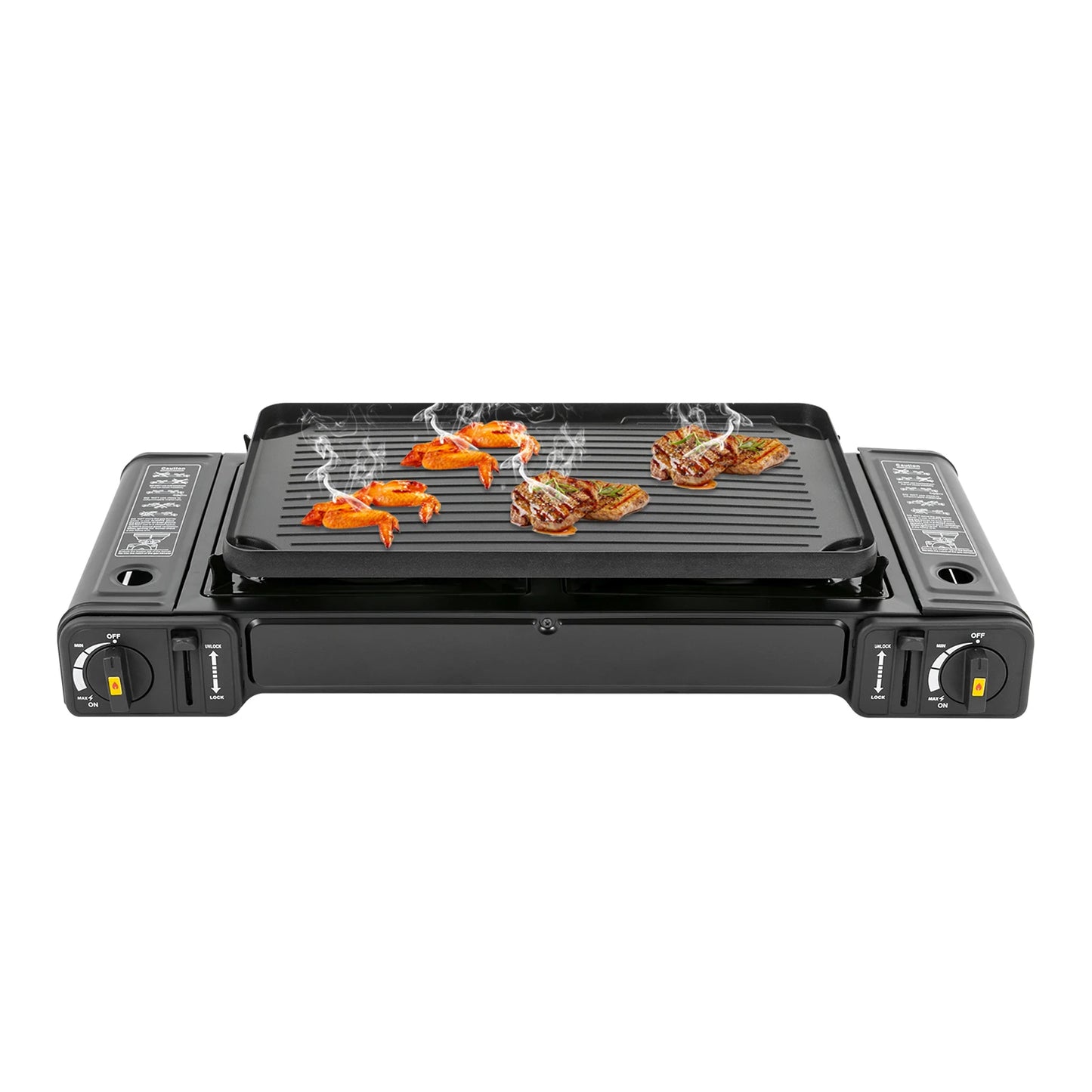 Double Head Barbecue Gas Stove With Baking Tray For Outdoor Use