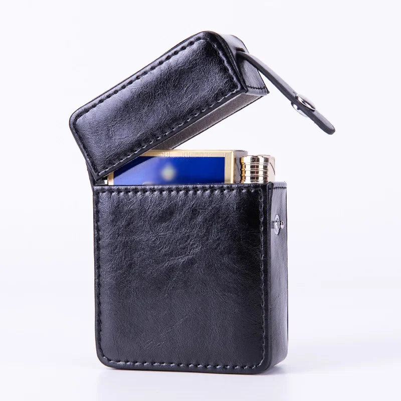 Cigarette Case Stainless Steel PU Flip Lid With Lighter Clip