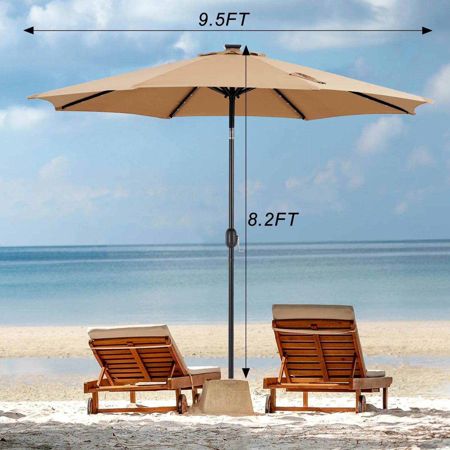 JHK 10ft Solar Patio Umbrella with 32 LED Lights UV Resistant Tilt and Crank