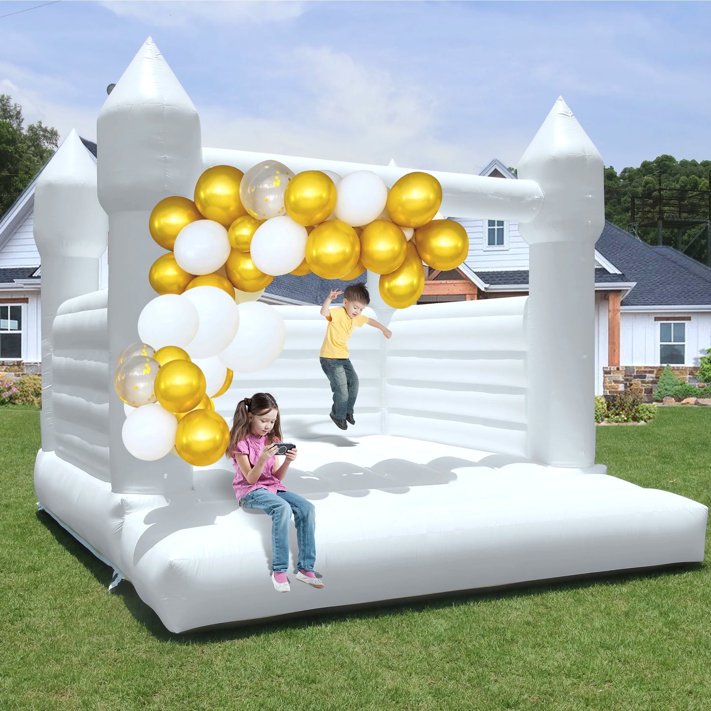 Children's playground, children's toys 13x12FT Giant Inflatable White Bounce House PVC Bouncy Castle for Wedding Party