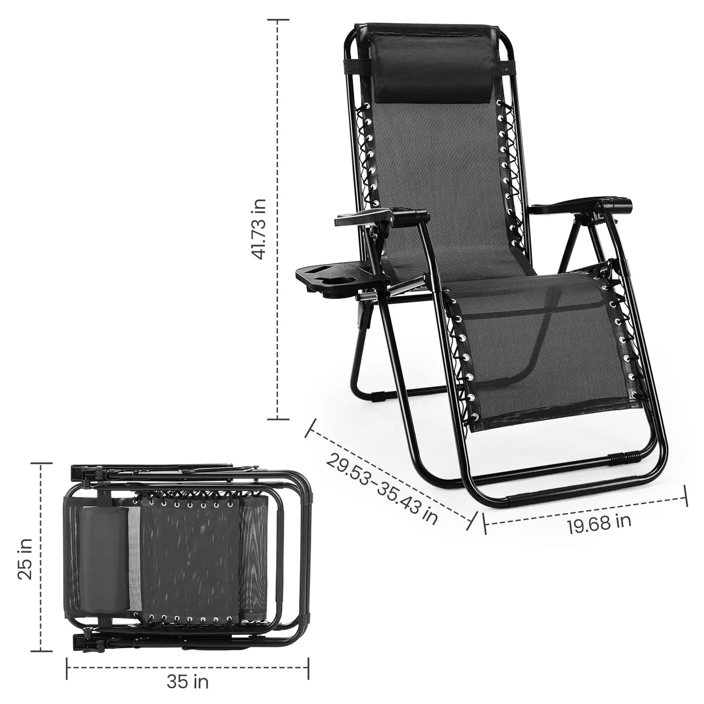 JHK Zero Gravity Recliner Chairs Set of 2 With Cup Holder Trays Outdoor Patio