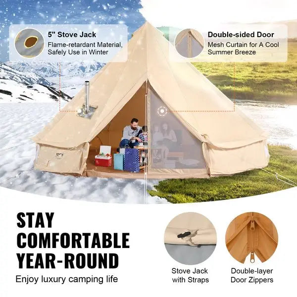 5-8 Person Canvas Glamping Tent Waterproof Yurt With Stove Jack 13x13 Ft