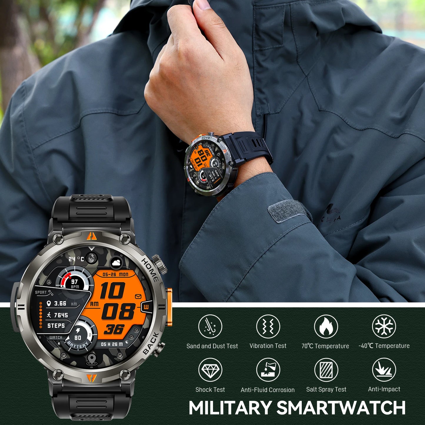 EIGIIS KE3 Bluetooth Smartwatch For Men With Health Heart Rate Monitor