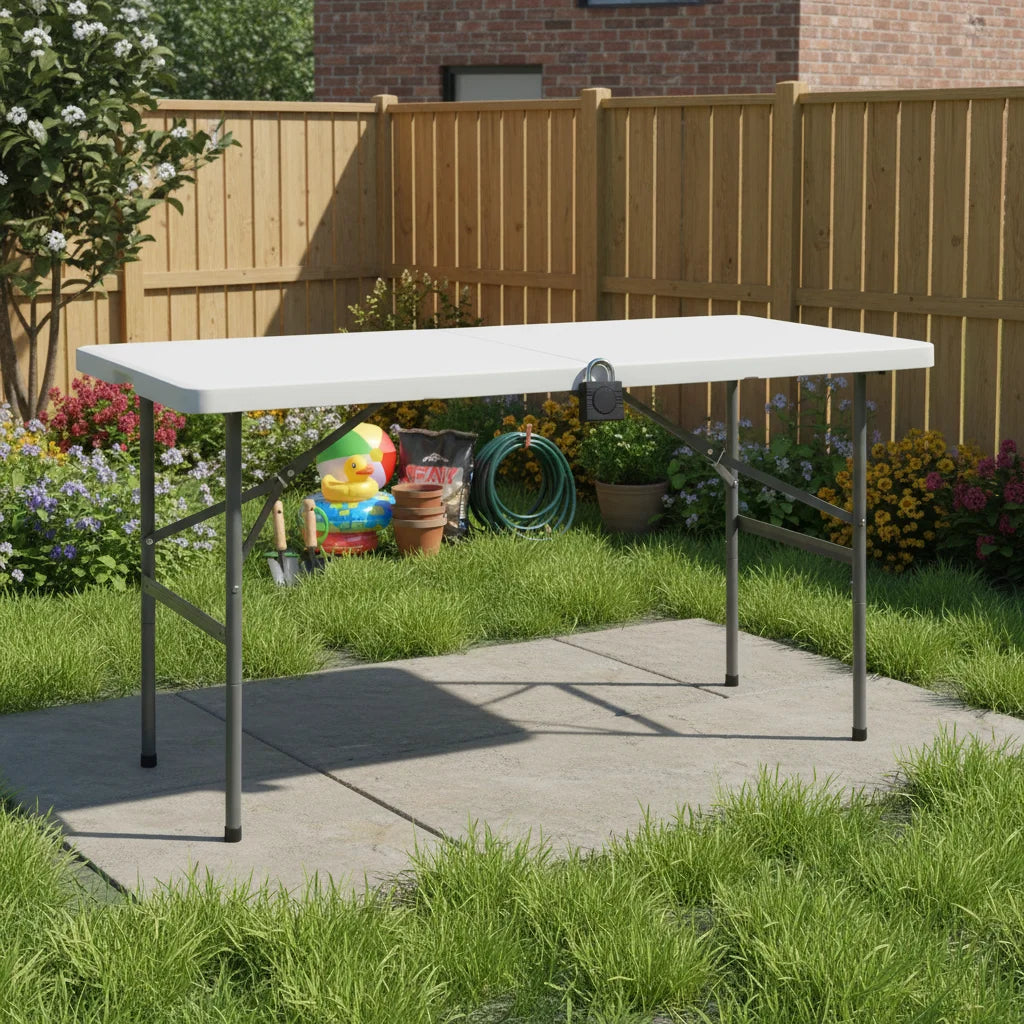 4 FT Folding Table Outdoor Indoor Heavy Duty Portable Desk with Carrying Handle for Camping Picnic Party, Plastic