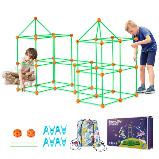 SucceBuy Fort Building Kit Children's DIY Indoor Castle Beading Stem with 96 Rods and 44 Balls Play Tent Toy for 4+ Kids Gifts