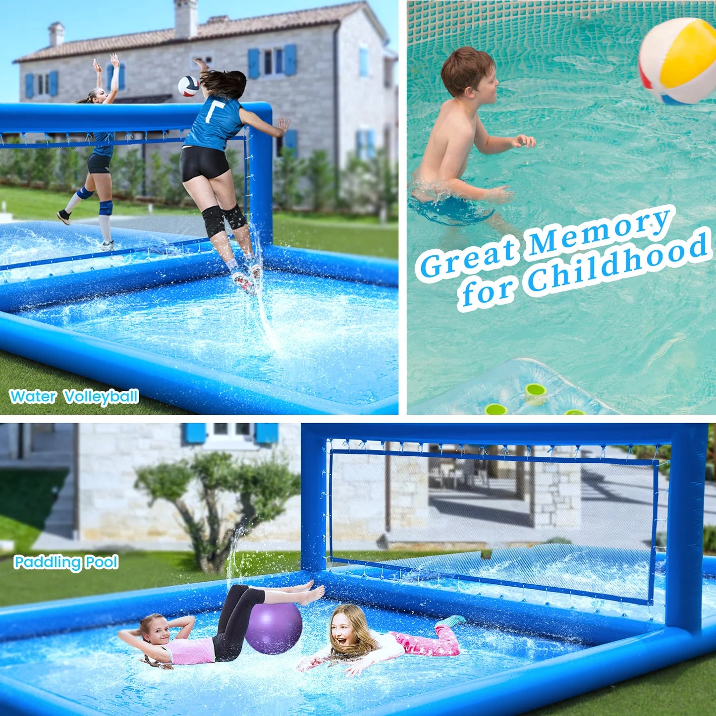 Inflatable Air-Inflated Family Fun: A Portable Outdoor Volleyball Court for Kids & Adults With 800W Air Blower 10x5x2.1m