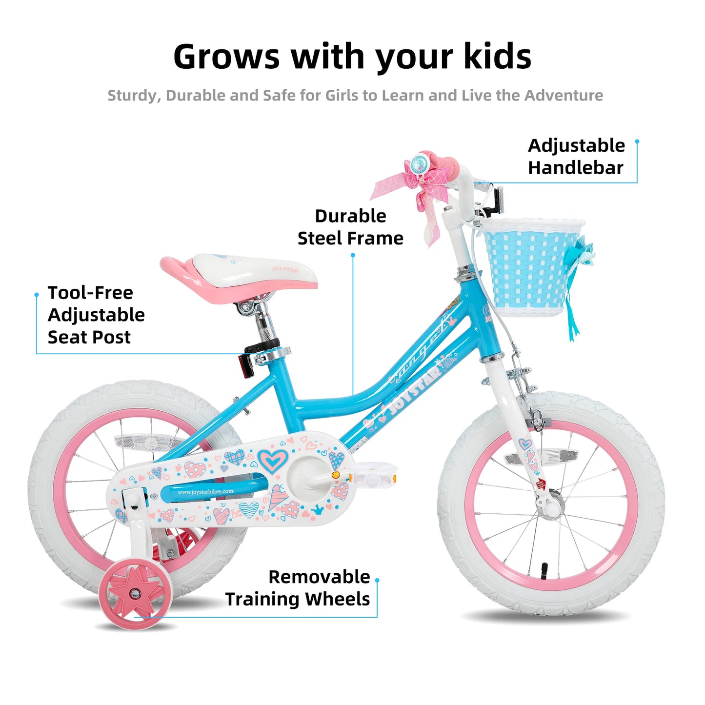 JOYSTAR Colorful Girls Bike With Basket And Training Wheels 12 14 16 18 Inch