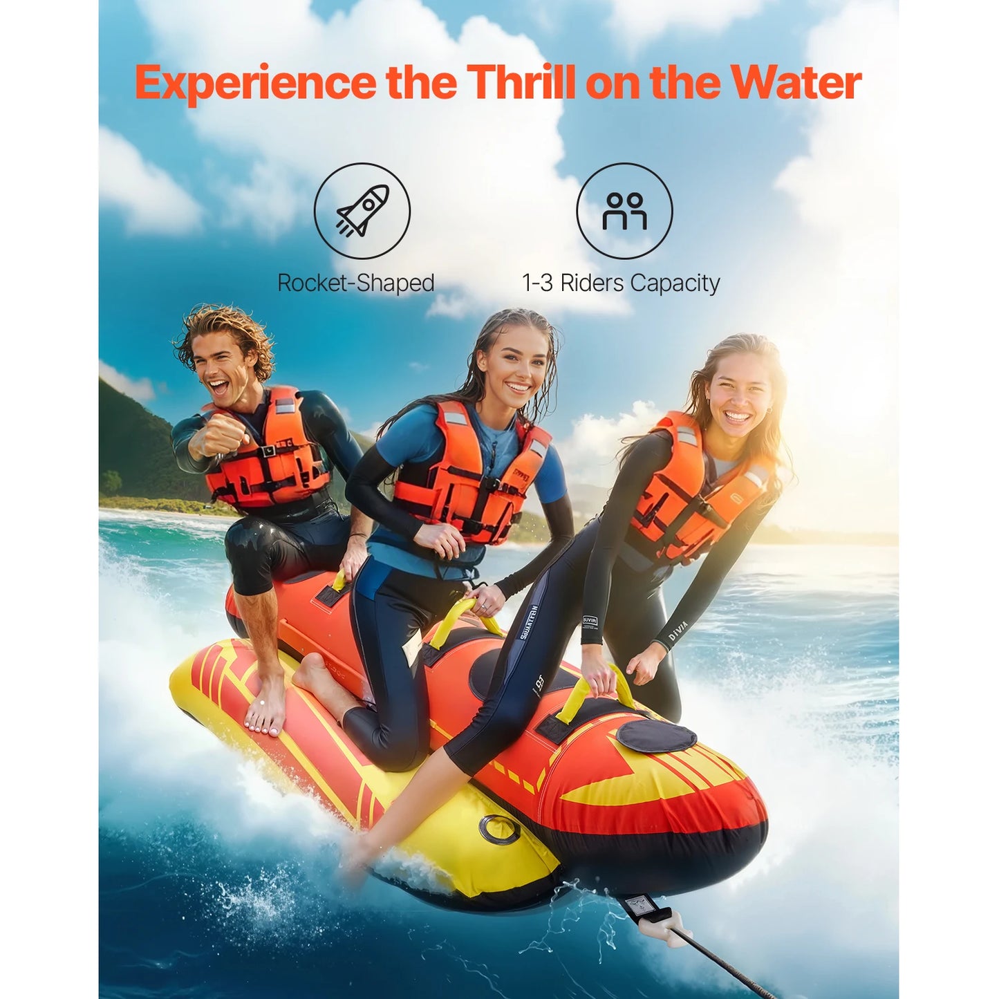 SucceBuy 1 to 3 Rider Towable Tube for 510 Lb Capacity Hot Dog Water Sport Tube