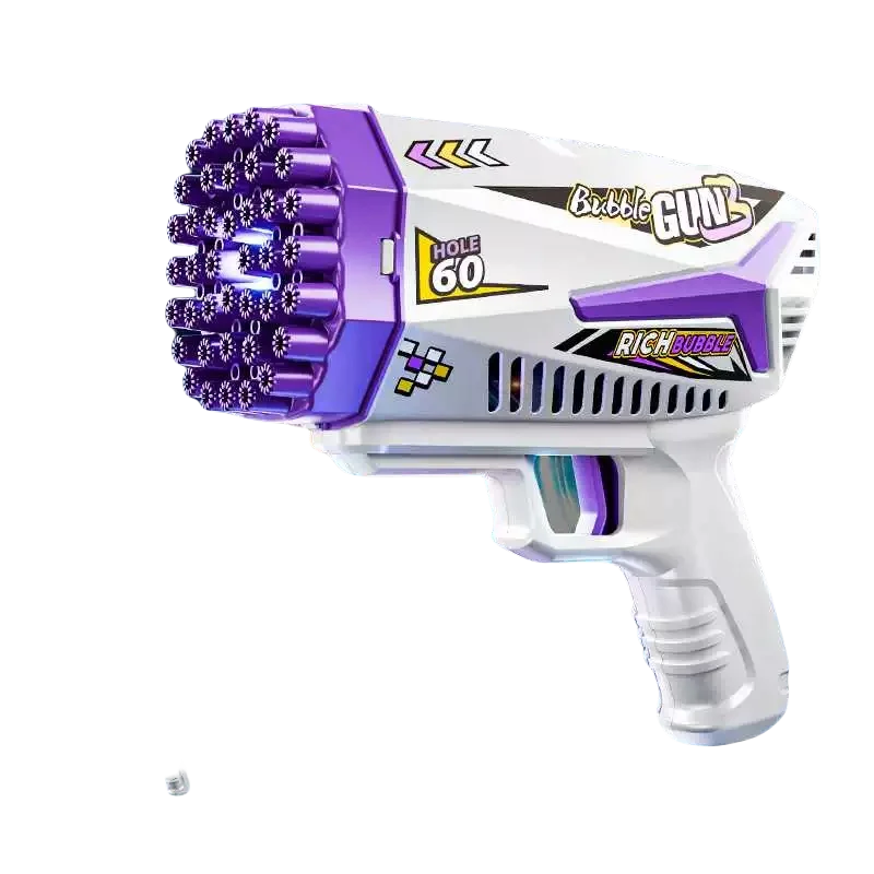 Large capacity rechargeable automatic bubble gun with colored lights, plastic material, suitable for indoor and outdoor birthday