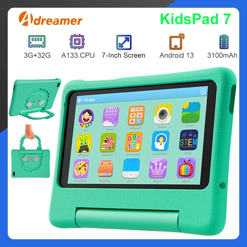 7-Inch Kids Tablet Adreamer KidsPad7 3GB 32GB with Kids Education Software For Children Studying Kids-proof Case GPS Location
