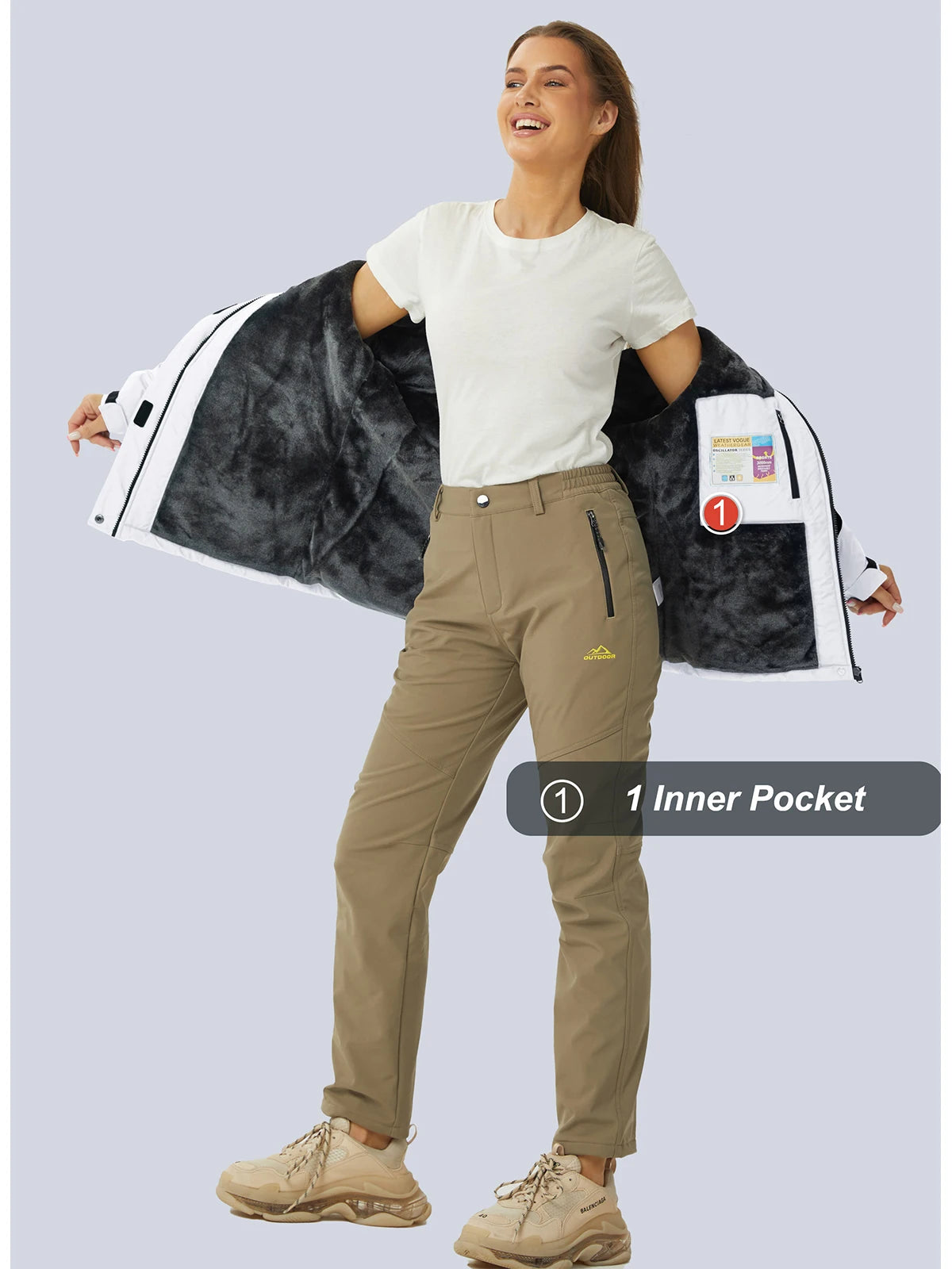 Women's Waterproof Insulated Ski Jacket With Hood Fleece Lined Snow Coat