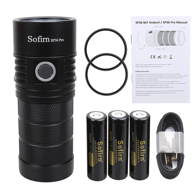 Sofirn SP36 Pro 8000LM Powerful LED Flashlight USB C Rechargeable 18650 Torch