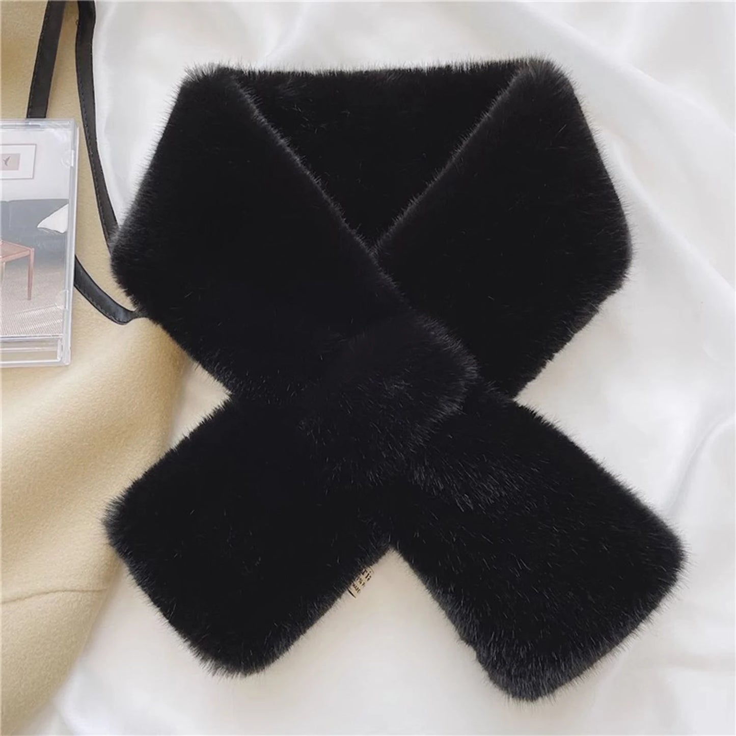 Ladies Fashion Plush Cross Scarf Neck Protector Warm Winter Scarf