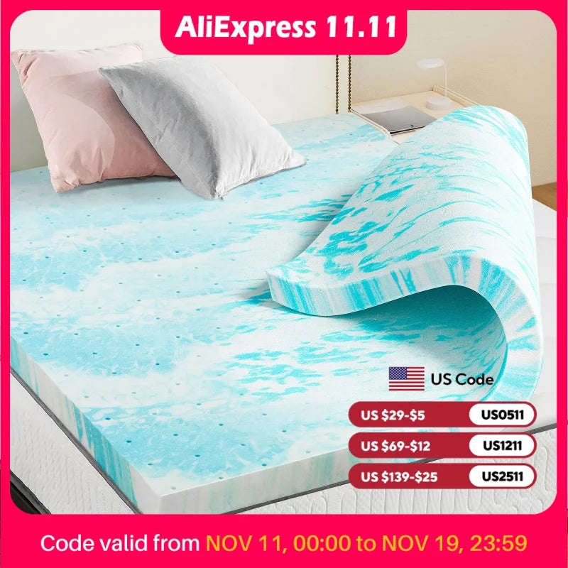 JHK Gel Memory Foam Mattress Topper 2 To 3 Inch Full Size Cooling Topper