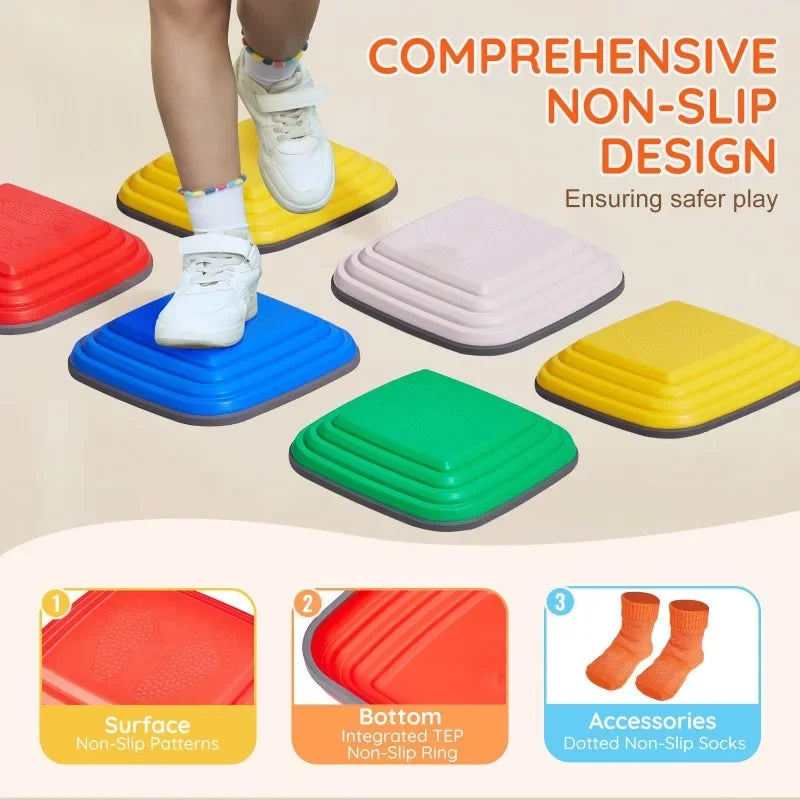 Sensory Balance Stepping Stones Kids Obstacle Course Indoor Outdoor Non Slip Toddler Motor Skill Training Sensory Toys