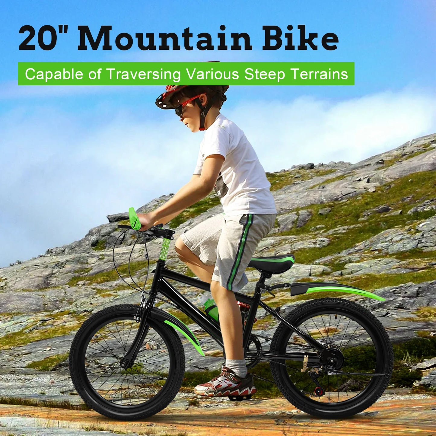 20 Inch Green Mountain Bike For Adults And Teens All Terrain Road Trail Off Road