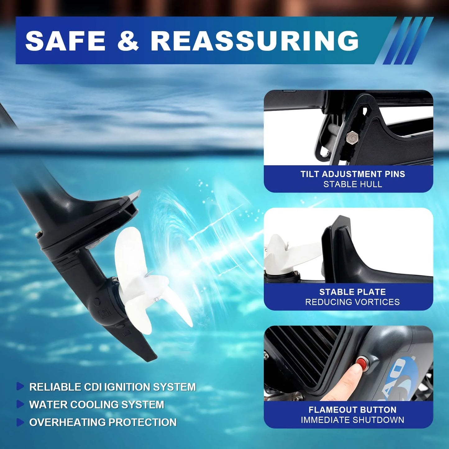 2 Stroke Gasoline Boat Outboard Motor 3.5HP 49cc Short Shaft Grey