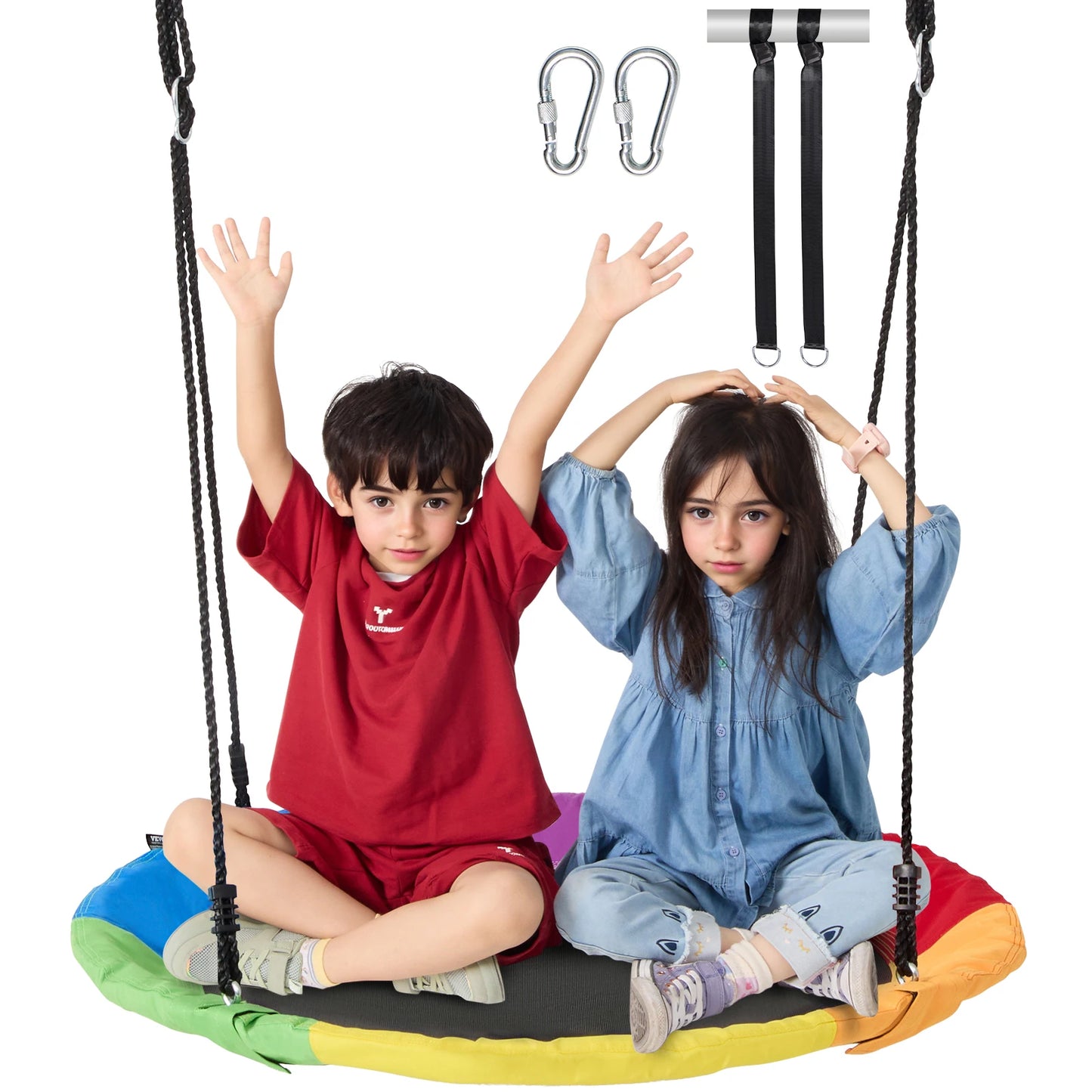 SucceBuy Tree Swing Saucer Swing 750lbs Swing Seat 2 Tree Hanging Straps Adjustable Multi-Strand Ropes Round Swing Kids Outdoor