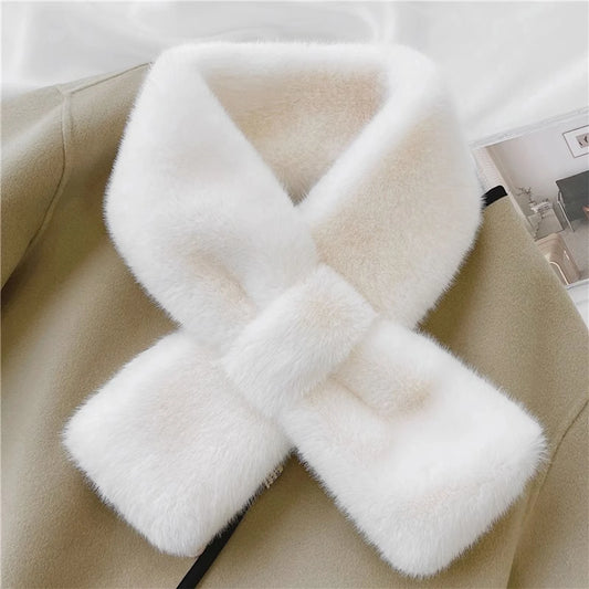 Ladies Fashion Plush Cross Scarf Neck Protector Warm Winter Scarf