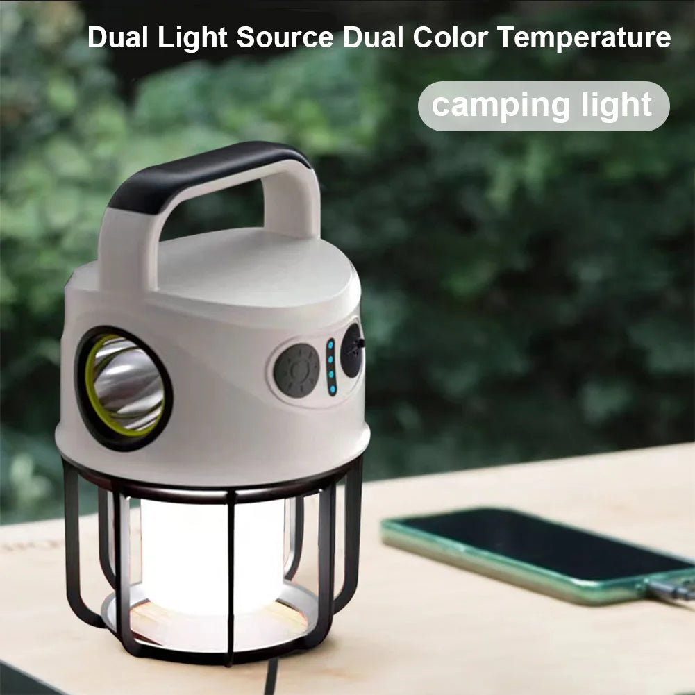 USB Rechargeable Portable LED Flashlight 1200mAh Camping Lantern 4 Lighting Modes