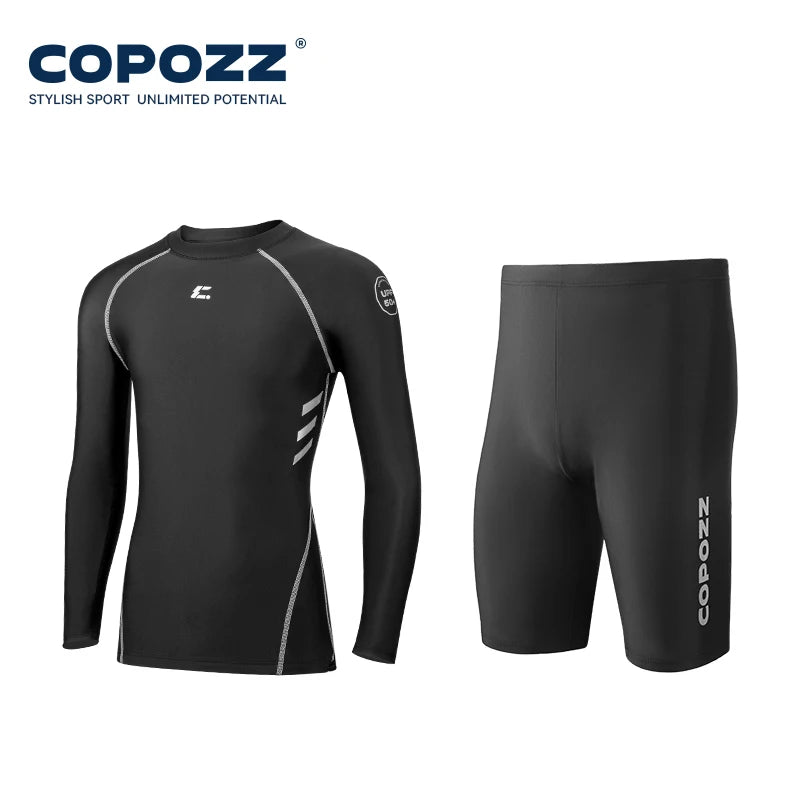 COPOZZ Men UV Protect Rash Guard Surf Shirt Long Sleeve Quick Dry Swimsuit