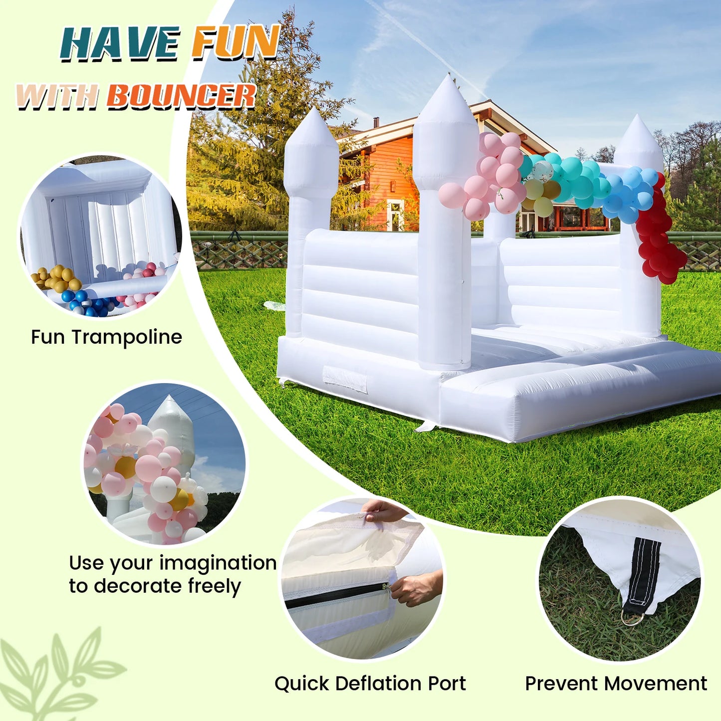 Children's playground, children's toys 13x12FT Giant Inflatable White Bounce House PVC Bouncy Castle for Wedding Party