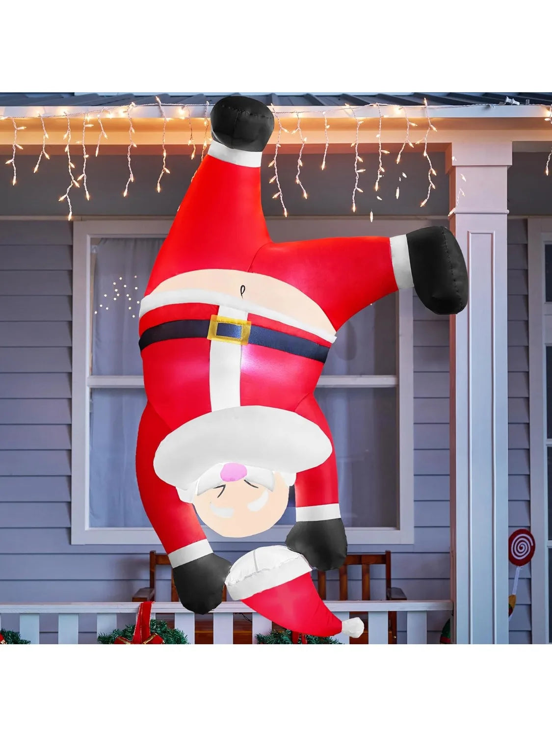 JOYFY 6 FT Tall Hanging Christmas Santa Inflatables Decoration Santa Hanging Upside Down with Built-in LED for Xms Outdoor Decor