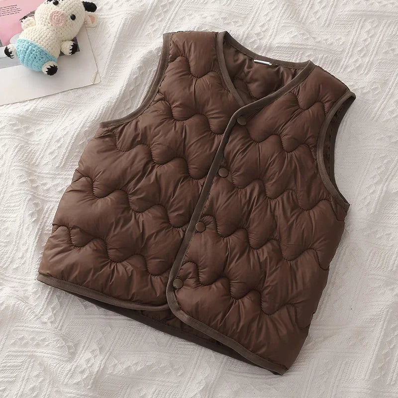 Kids Warm Vest 1 To 6 Years Unisex Thickened Waistcoat Outerwear Solid Color