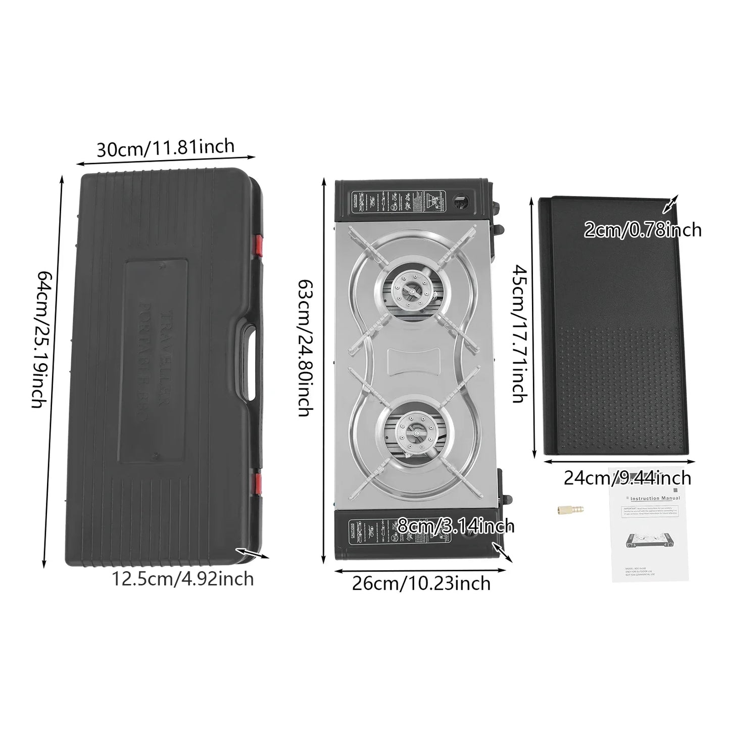 Two Burner Tabletop Butane Camping Stove Portable Case And Baking Tray 63x26x8