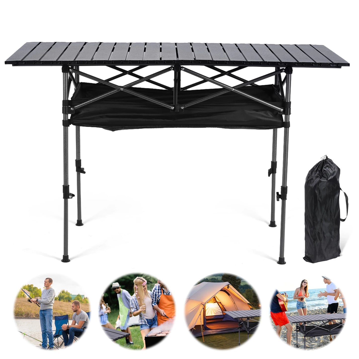 Outdoor Folding Table Roll Up Camping Lifting Adjustable Picnic Beach BBQ