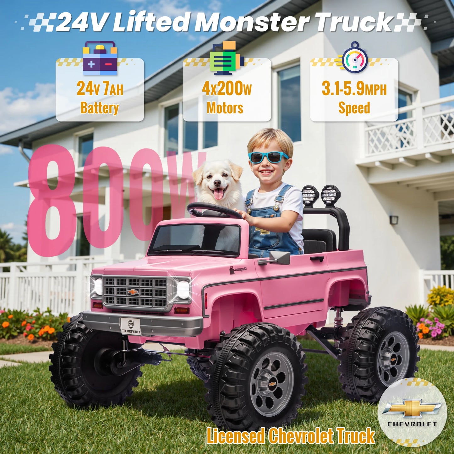 24V Ride on Car, Licensed Chevrolet Cheyenne Truck w/4X200W Motor, Remote Control, Decoration Streamer, 24 Volt Ride on Toys Pow