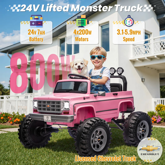 24V Ride on Car, Licensed Chevrolet Cheyenne Truck w/4X200W Motor, Remote Control, Decoration Streamer, 24 Volt Ride on Toys Pow
