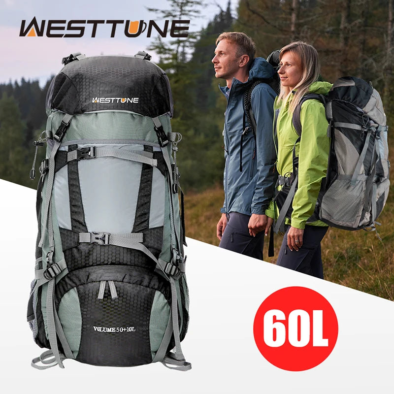 WestTune 60L Explorer Internal Frame Backpack With Rain Cover Hiking Camping