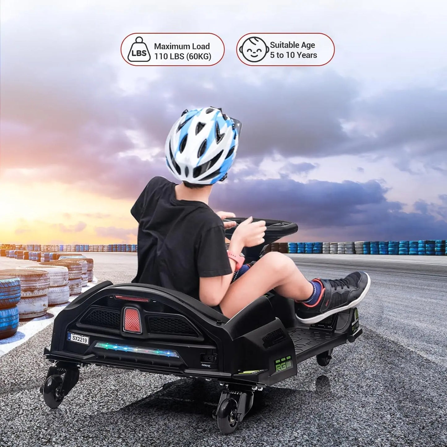 12V Ride On Go Kart with 45W Brushless Quiet Motor 5 mph Electric Drifting Go-Kart Battery Powered Outdoor Ride On Toy for Teens