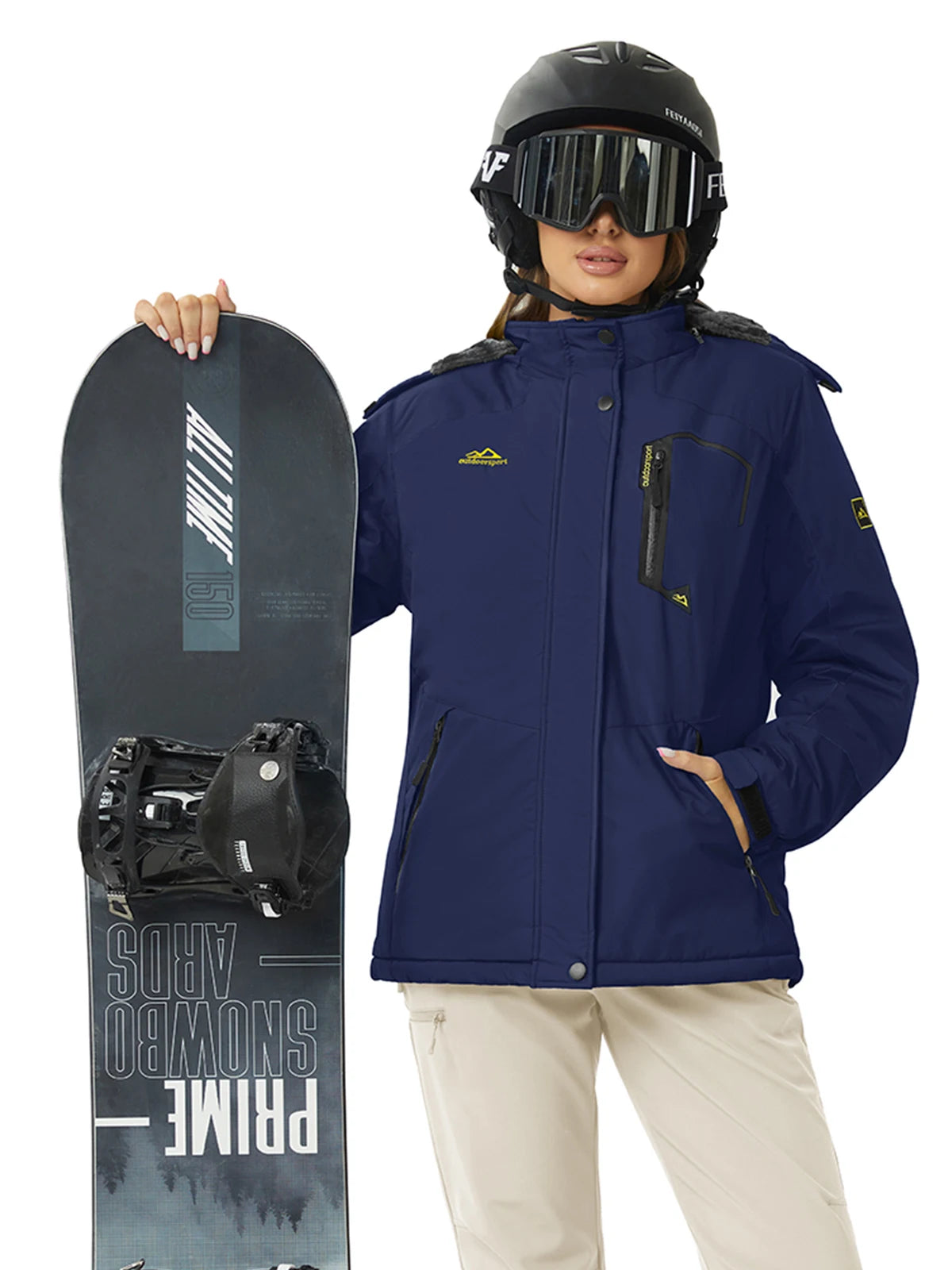 Women's Waterproof Insulated Ski Jacket With Hood Fleece Lined Snow Coat