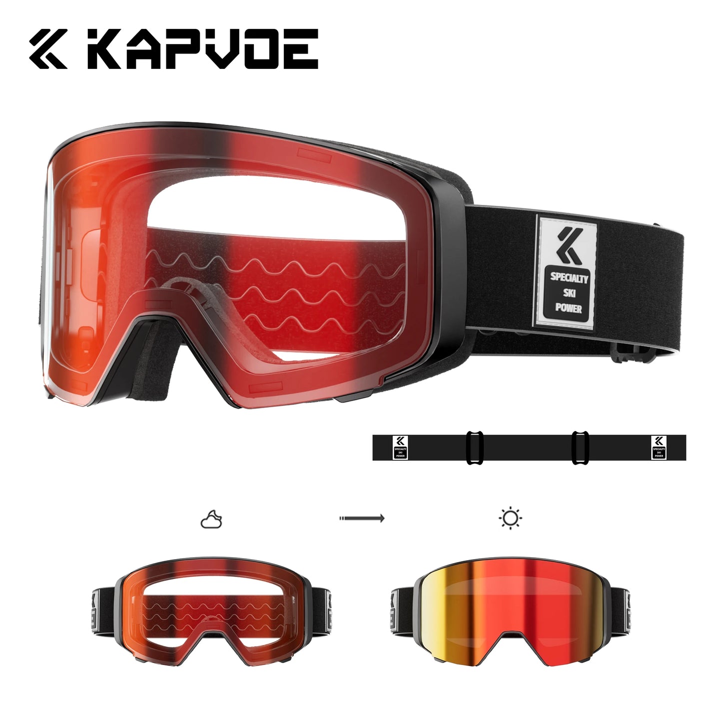 KAPVOE Outdoor Photochromic Ski Goggles UV400 Anti Fog Magnetic Snow Glasses