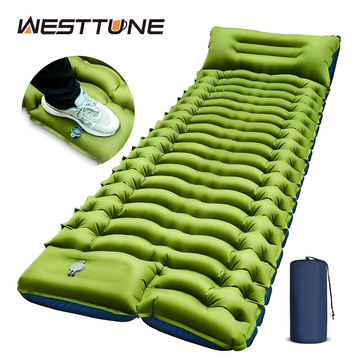 WestTune Ultralight Camping Sleeping Pad With Pillow Built In Foot Pump