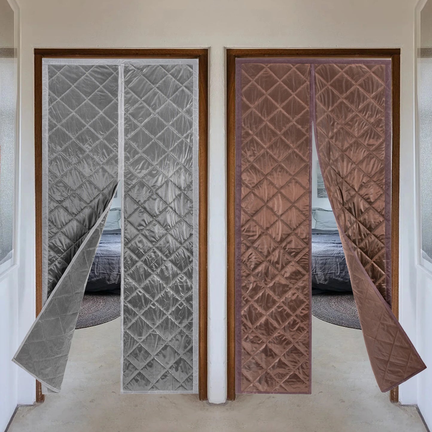 0.95x2.1m Magnetic Thermal Insulated Door Curtain Waterproof Gray Coffee
